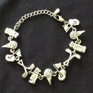 Silver Charm Bracelet for Women - Golf Motif